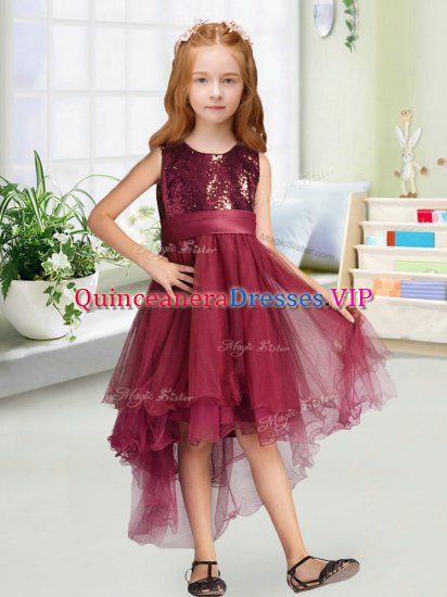 Organza Sleeveless High Low Child Pageant Dress and Sequins and Bowknot - Click Image to Close
