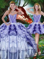 Sweetheart Sleeveless Quinceanera Dress Floor Length Beading and Ruffles and Ruffled Layers Multi-color Organza