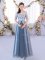 Sumptuous Blue Lace Up Off The Shoulder Lace Court Dresses for Sweet 16 Tulle Short Sleeves
