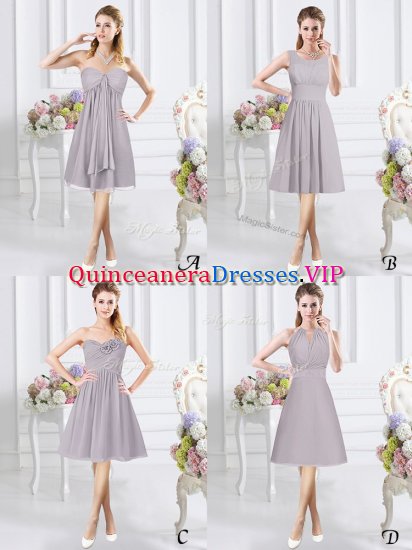 Free and Easy Grey Sleeveless Knee Length Lace and Ruching and Hand Made Flower Side Zipper Quinceanera Court of Honor Dress - Click Image to Close