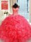 Straps Coral Red Lace Up Quinceanera Gown Beading and Ruffles Sleeveless Floor Length