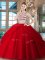 Modest Scoop Beading and Pick Ups Quince Ball Gowns Red Backless Sleeveless Floor Length