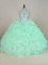 Smart Apple Green Ball Gowns Beading and Ruffles Quinceanera Gowns Lace Up Fabric With Rolling Flowers Sleeveless