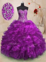 Fine Organza Sweetheart Sleeveless Sweep Train Lace Up Beading and Ruffles Sweet 16 Dress in Purple(SKU PSSW0156-2BIZ)
