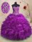 Fine Organza Sweetheart Sleeveless Sweep Train Lace Up Beading and Ruffles Sweet 16 Dress in Purple