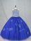 Cheap Tulle Halter Top Sleeveless Lace Up Beading 15 Quinceanera Dress in Blue