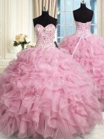 Sweetheart Sleeveless Organza Quinceanera Gown Beading and Ruffles Lace Up(SKU PSSW0359-7BIZ)