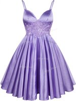 Lilac Sleeveless Lace Knee Length Vestidos de Damas