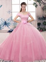 Luxurious Short Sleeves Lace Up Floor Length Lace and Hand Made Flower Vestidos de Quinceanera