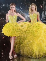 Organza Sweetheart Sleeveless Lace Up Beading and Ruffles Military Ball Dresses in Yellow