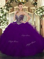 Sweetheart Sleeveless Tulle Quinceanera Dress Beading and Ruffles Lace Up