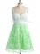 Apple Green Empire Straps Sleeveless Lace Knee Length Lace Up Lace Quinceanera Court of Honor Dress