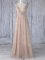 Empire Quinceanera Court Dresses Peach V-neck Tulle Sleeveless Floor Length Zipper