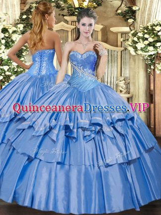 Captivating Baby Blue Sweetheart Neckline Beading and Ruffles Sweet 16 Dresses Sleeveless Lace Up