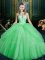 Dramatic Floor Length Lace Up Sweet 16 Dresses Green for Military Ball and Sweet 16 and Quinceanera with Beading and Pick Ups