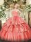 Watermelon Red Ball Gowns Beading and Lace and Ruffled Layers Sweet 16 Quinceanera Dress Zipper Organza Sleeveless Floor Length
