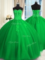 Green Tulle Lace Up Sweet 16 Quinceanera Dress Sleeveless Floor Length Appliques and Embroidery(SKU PSSW0358-7BIZ)
