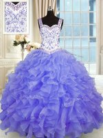 Inexpensive Sweetheart Sleeveless 15 Quinceanera Dress Floor Length Beading and Appliques and Ruffles Purple Organza(SKU PSSW0319-7BIZ)