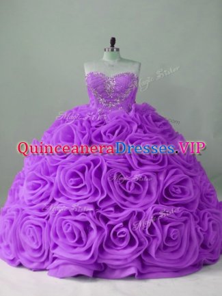 Lavender Sleeveless Beading Lace Up Vestidos de Quinceanera