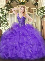 Organza Sleeveless Floor Length Quince Ball Gowns and Beading and Ruffles