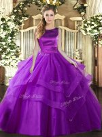 Fantastic Floor Length Ball Gowns Sleeveless Eggplant Purple Ball Gown Prom Dress Lace Up