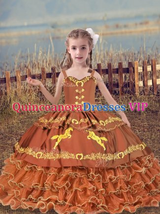 New Arrival Organza Sleeveless Floor Length Kids Formal Wear and Beading and Embroidery and Ruffled Layers