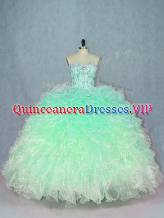 Green Sweetheart Lace Up Beading and Ruffles 15 Quinceanera Dress Sleeveless