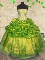 Olive Green Sleeveless Beading and Embroidery Floor Length Sweet 16 Dresses