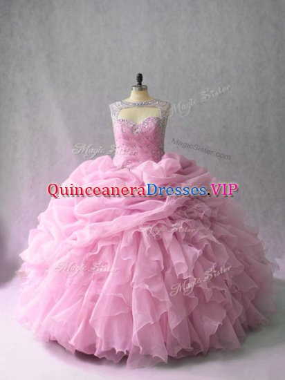 Scoop Sleeveless Organza Sweet 16 Dress Beading and Ruffles Brush Train Lace Up - Click Image to Close