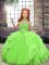 Green Sleeveless Floor Length Beading and Ruffles Lace Up Child Pageant Dress