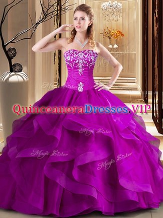 Sweetheart Sleeveless Lace Up Quinceanera Dresses Fuchsia Tulle