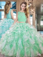 On Sale Sleeveless Floor Length Lace and Ruffles Lace Up Quinceanera Gowns with Apple Green(SKU SXQD057BIZ)