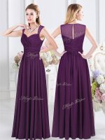 Designer Straps Chiffon Sleeveless Floor Length Vestidos de Damas and Ruching