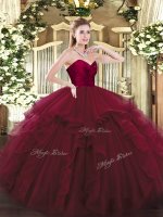 Ball Gowns Quinceanera Dama Dress Wine Red Sweetheart Tulle Sleeveless Floor Length Lace Up(SKU SJQDDT1623002-1BIZ)