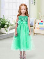 Most Popular Scoop Sleeveless Zipper Kids Pageant Dress Turquoise Organza