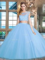 Scoop Cap Sleeves Tulle Floor Length Zipper Quinceanera Dress in Light Blue with Beading and Appliques(SKU SXQD037-2BIZ)