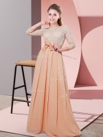 Scoop 3 4 Length Sleeve Chiffon Court Dresses for Sweet 16 Lace and Belt Side Zipper(SKU BMT0379-9BIZ)