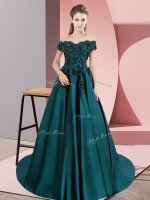Teal Quinceanera Gown Sweet 16 and Quinceanera with Lace Off The Shoulder Sleeveless Court Train Zipper