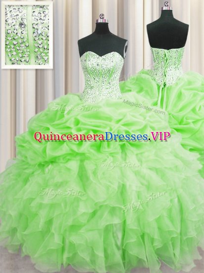Pick Ups Visible Boning Floor Length Ball Gowns Sleeveless Quinceanera Dress Lace Up - Click Image to Close
