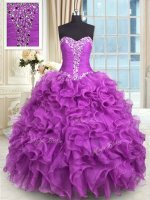 Sleeveless Organza Floor Length Lace Up 15 Quinceanera Dress in Purple with Beading and Ruffles(SKU PSSW0362-6BIZ)