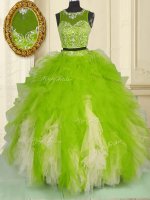 Beautiful Scoop Multi-color Tulle Zipper Quinceanera Dress Sleeveless Floor Length Beading and Ruffles