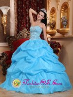 Aqua Blue Ball Gown Sweetheart Strapless Floor-length Organza Beading Quinceanera Dress In Clay Center Kansas/KS
