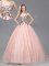 Wonderful See Through Baby Pink Straps Neckline Appliques Sweet 16 Dress Sleeveless Criss Cross