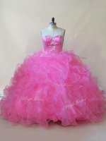 Sweetheart Sleeveless Quinceanera Gowns Floor Length Beading and Ruffles Rose Pink Tulle(SKU PSSW1131BIZ)
