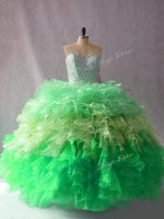 Sleeveless Organza Floor Length Lace Up Quinceanera Dresses in Multi-color with Beading and Ruffles