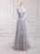 Comfortable Grey Sleeveless Tulle and Lace Brush Train Zipper Quinceanera Dama Dress for Prom and Party and Wedding Party