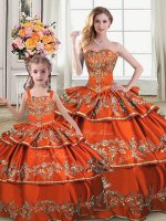 Low Price Orange Sleeveless Satin and Organza Lace Up Quinceanera Dresses for Sweet 16 and Quinceanera