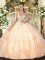 Peach Straps Neckline Beading and Ruffles Sweet 16 Quinceanera Dress Sleeveless Lace Up