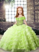 Yellow Green Straps Neckline Beading and Ruffled Layers Glitz Pageant Dress Sleeveless Lace Up