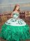 Turquoise Ball Gowns Straps Sleeveless Organza Floor Length Lace Up Embroidery and Ruffles Pageant Gowns For Girls